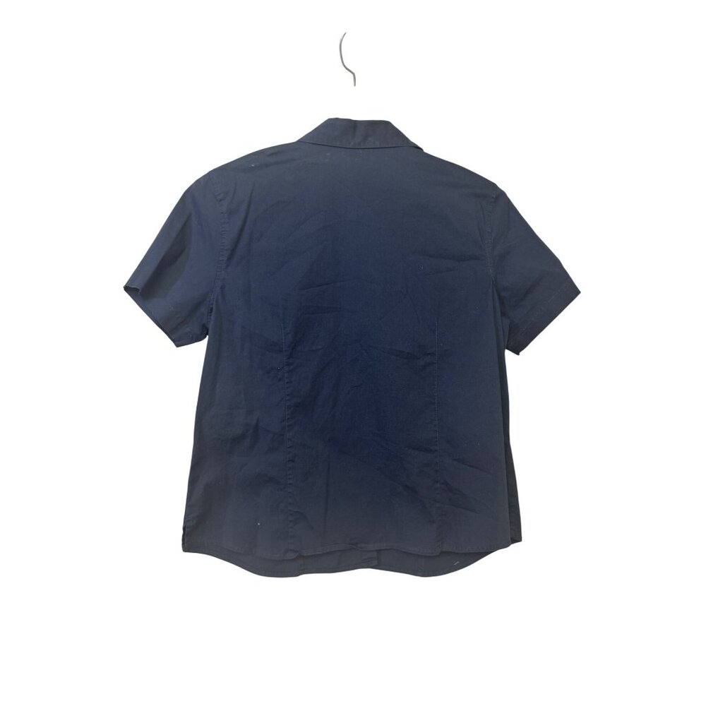 Karen Scott Size Large Button Down Navy Short Sleeve Stretch Cotton Shirt - Picture 7 of 8